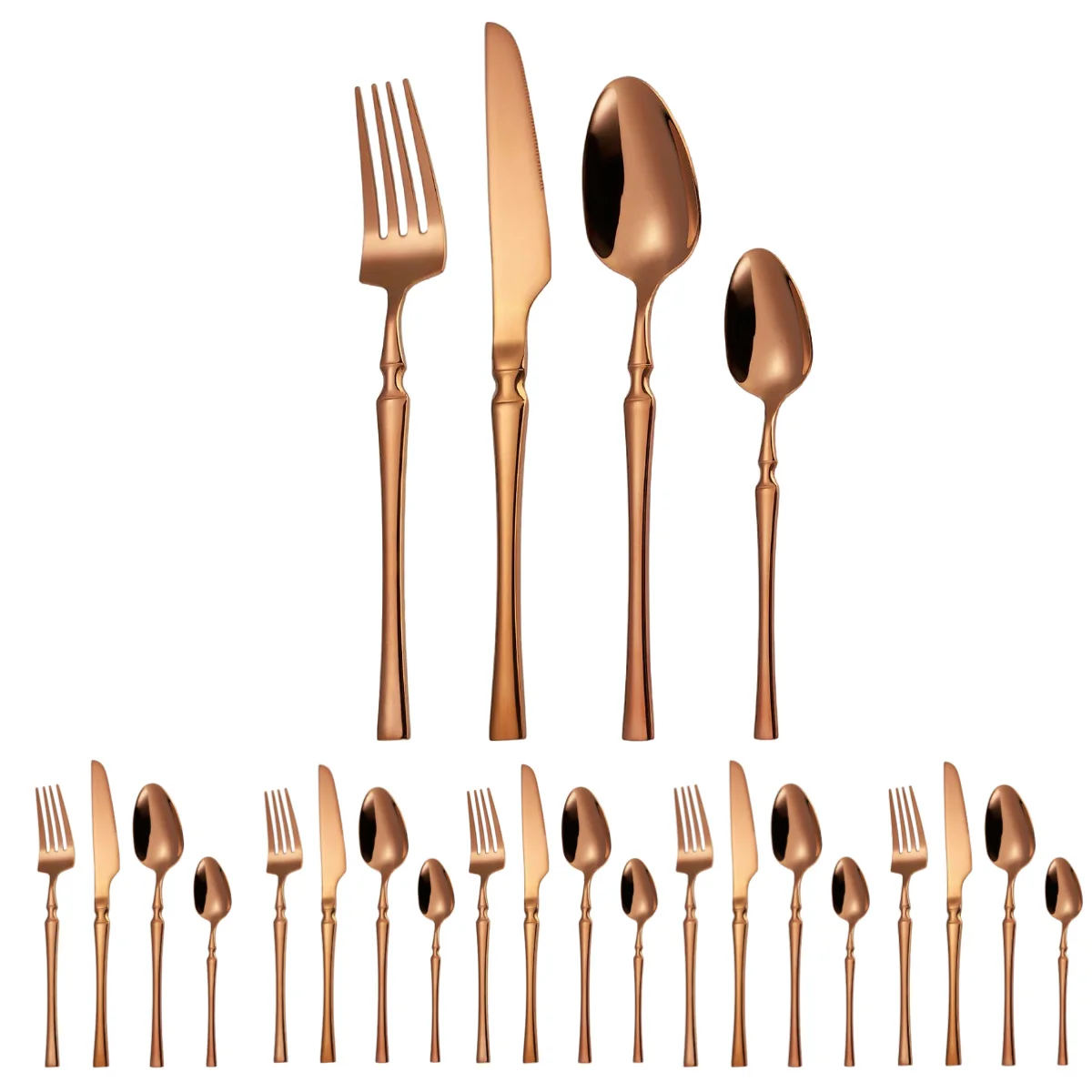 

A · HOUSEWARE 24 Piece Rose Gold Silverware Set Unique Small Waist Handle for 6 Stainless Steel Flatware for Home Restaurant