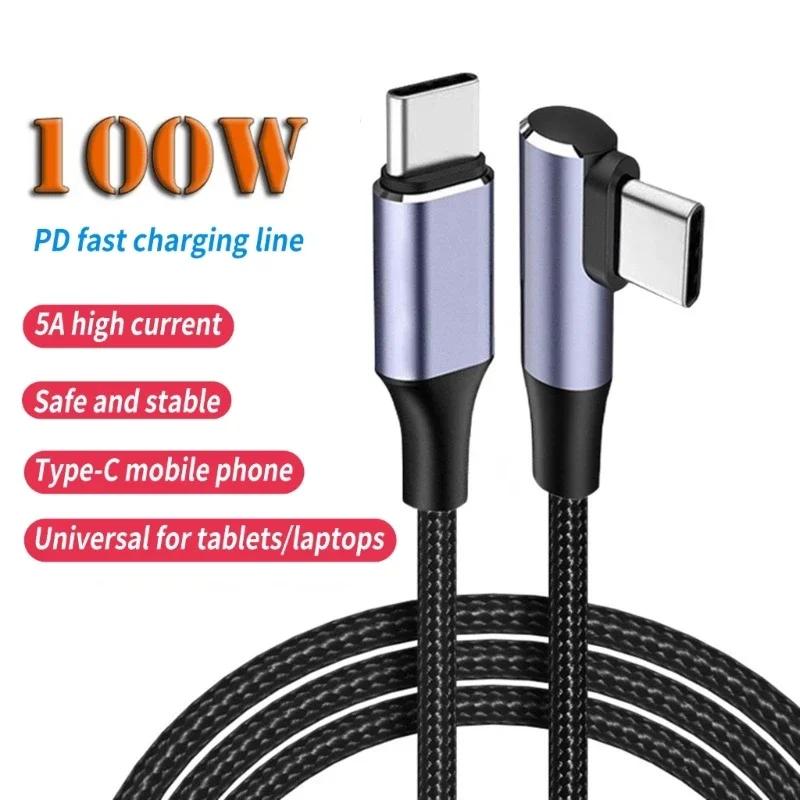 Cavo da 100W da USB C a USB C Cavo 90 gradi TIPO CORDA DELLA CHE CAVO VACIPA CAVO CARICA 480 MBPS PER I PARLETS PARTEMI