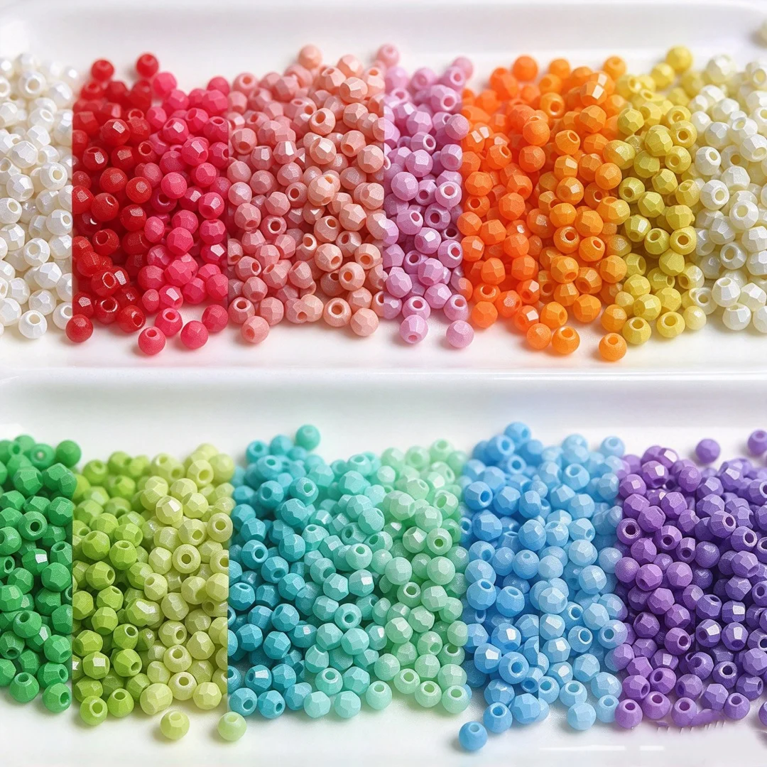 4mm Fire Grinding Bead Oil Painting Solid Color Cut Surface Scattered Bead Handmade DIY Bracelet Necklace Accessories 10g