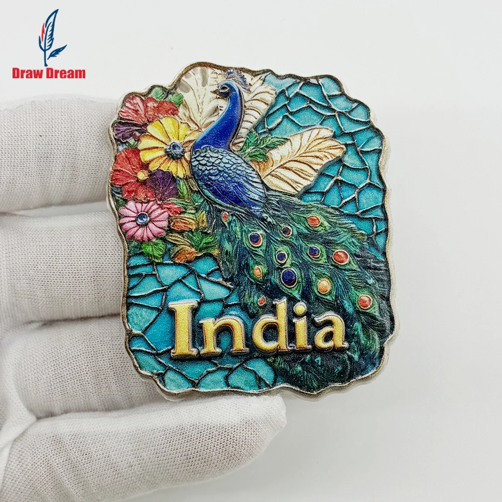 1Pc Indian Gorgeous Creative Peacock 3D Refrigerator Magnet World Travel Souvenir Collection Suitable for Home and Office Decoration, Personalized Exclusive Travel Souvenir Magnetic Refrigerator Magnet Home Decoration, Kitchen, Room, Office, Cabinet Crafts Gift, Holiday Souvenir, Exquisite Small Gift