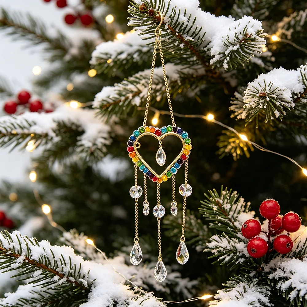 1pc Star Moon Love Rainbow Crystal Pendant Rainbow Crystal Sun Catcher Pendant for Christmas Tree Window Sill Party Garden Decor