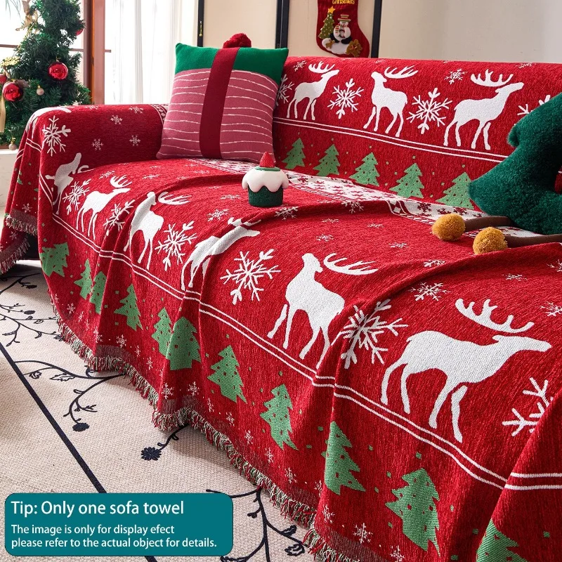 

Рождественский чехол для дивана 2025 года, все включено, чехол для дивана с оленем, мягкий, удобный, дышащий, подходит для всех сезонов, можно стирать в машине