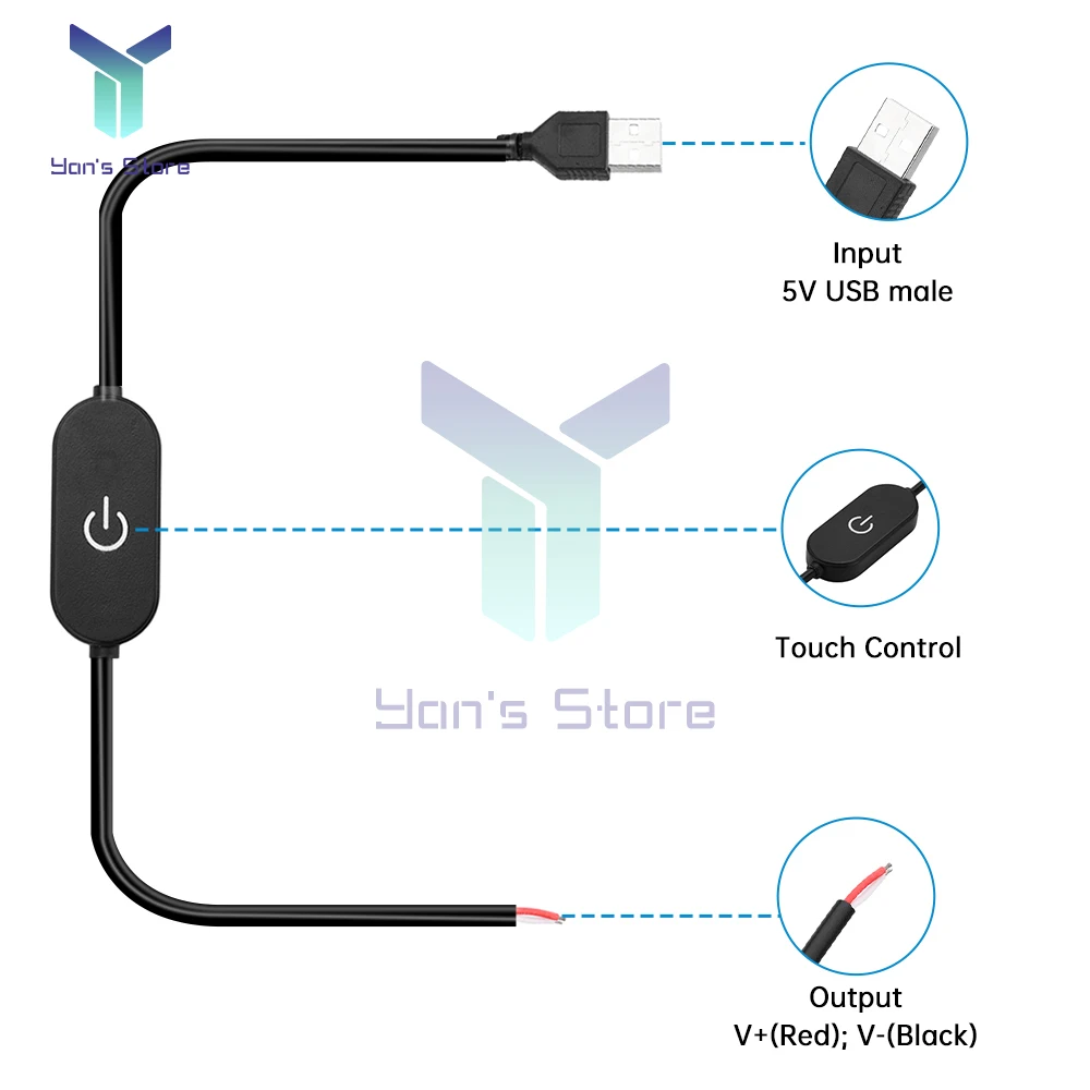 2A สายสวิตช์หรี่แบบสัมผัส USB/DC 5V 2.0ปฏิวัติเป็นสายรีโมทควบคุมแบบ2คอร์สำหรับไฟแถบไฟ LED ช่องเดียว