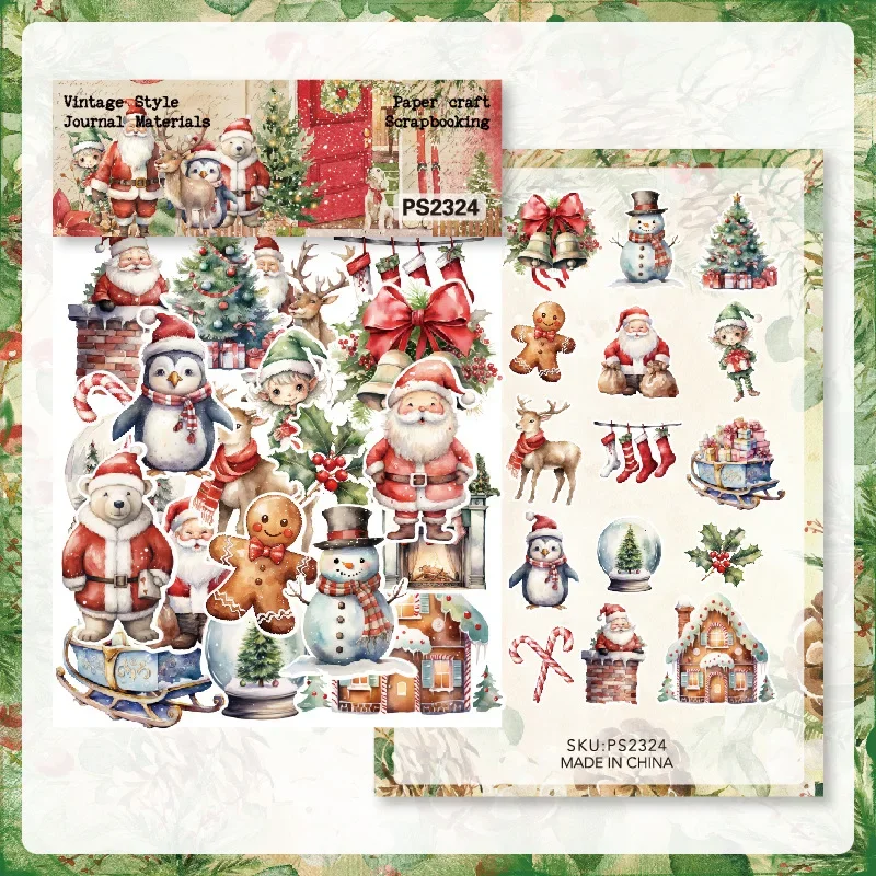 40pcs Vintage Christmas Day Stickers Die Cuts Sticker Collection Kit for DIY Scrapbooking Planner/Card Making/Journaling Project