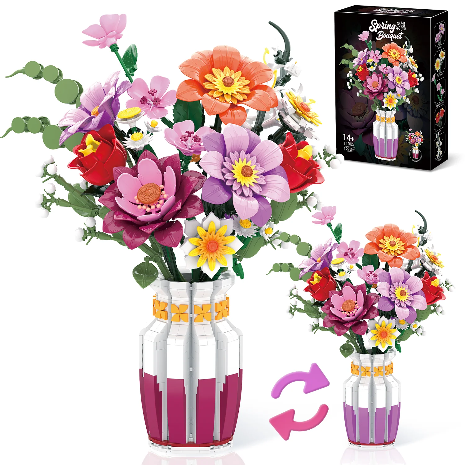

1278PCS Flower Bouquet Building Blocks Floral Model Bricks With Vase Ornaments Home Decoration DIY Toys For Adult Holiday Gifts