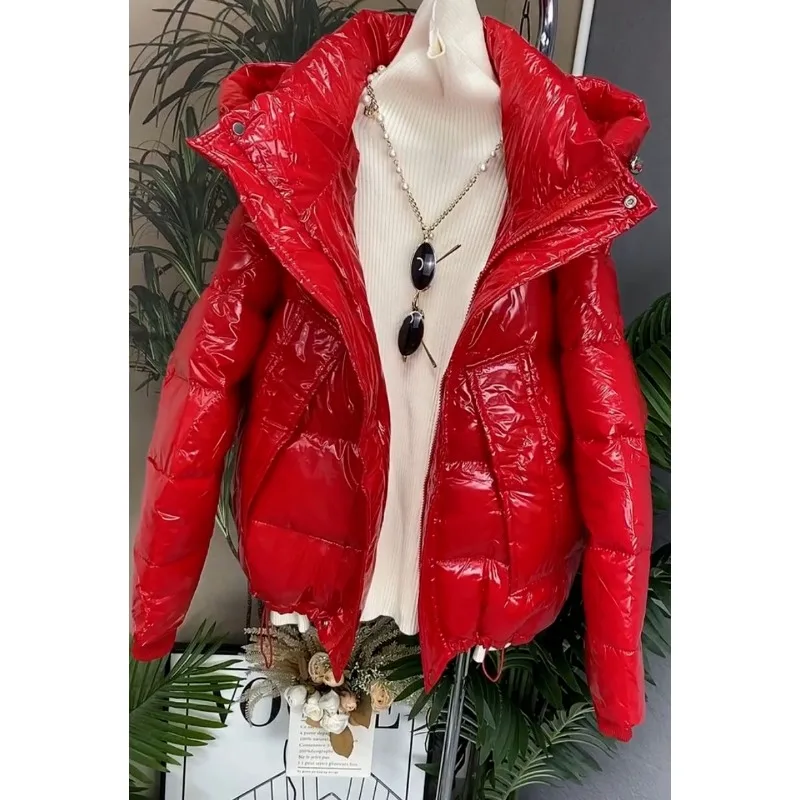 Glossy Leave-in Down Cotton Clothes Women's Winter New Korean Version Hooded Loose Short Fashion Versatile Cotton-padded Clothes