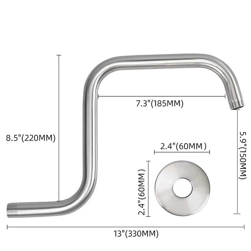 13-inch 304 Stainless Steel Concealed Wall-mounted Shower Arm Large Question Mark Shower Pipe Fixed Rod Shower Accessories