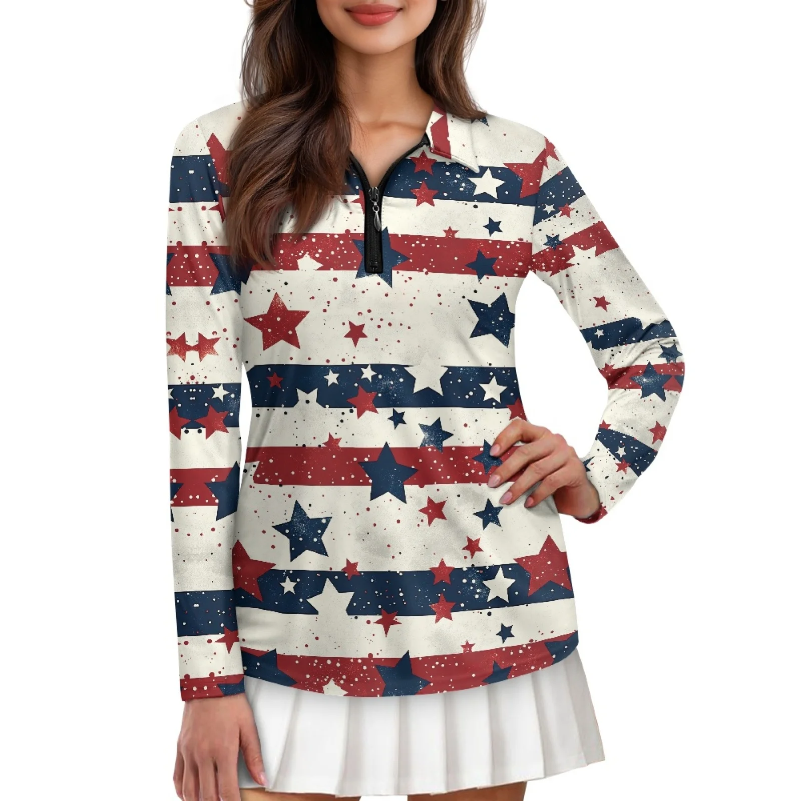 PENSTROLL American Flag Womens Athletic Fit Golf Outfits Comfortable Athletic Tops for Badminton