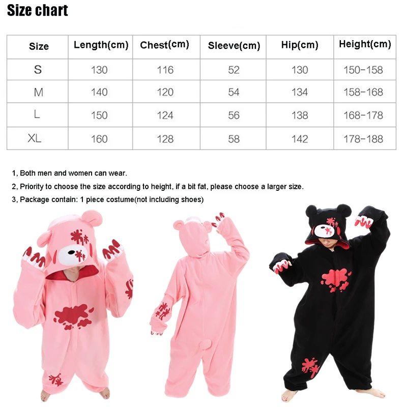 NEW Japan Anime Gloomy Bear Onesies Animal Suits Animal Cosplay Pajamas Pyjama Pink/Black Bear Jumpsuit Party Halloween Costume