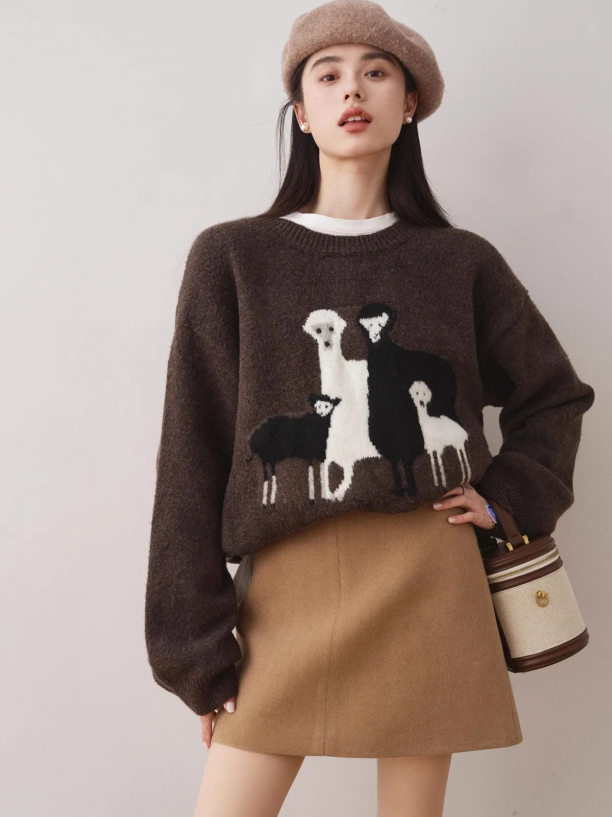 2000s Vintage Cute Cartoon Sheep Embroidery Jacquard Sweater Soft Warm 2024 Winter Jersey Jumper Harajuku Kawaii Winter Clothes