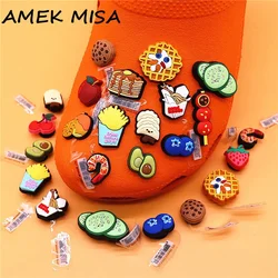 1pcs Original Food Style PVC Shoes Buckle Decorations Clog Pins Shrimp Noodles Blueberry Pie Chips Designer Shoe Charms