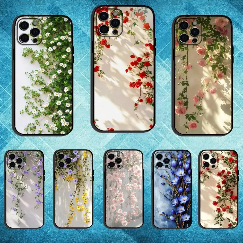 

Beauty Flowers Phone Case For iPhone17,16,15,14,13,12,11 Plus,Pro Max Soft Black Cover
