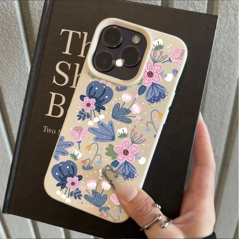 Pink Blue Flower Case For OPPO Reno 13 14 12 11 10 Pro 13F 12F 11F 5G Reno 7 4G 5 6 Lite 8T 7Z 8Z 8 Lichee Pattern Cute Cover