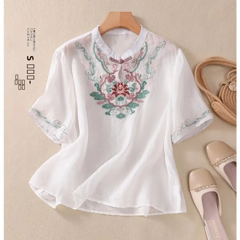 

Элитная женская рубашка из хлопка и льна с воротником на пуговицах, базовая модель, весна-лето, новинка