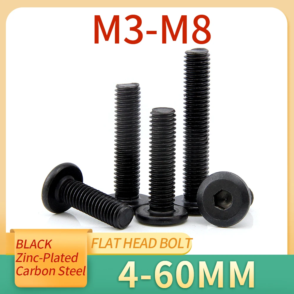 10/20/50Pcs M3 M4 M5 M6 M8 Hypotenuse Flat Head Hex Socket Drive Screw Down Side Furniture Screws Black Carbon Steel