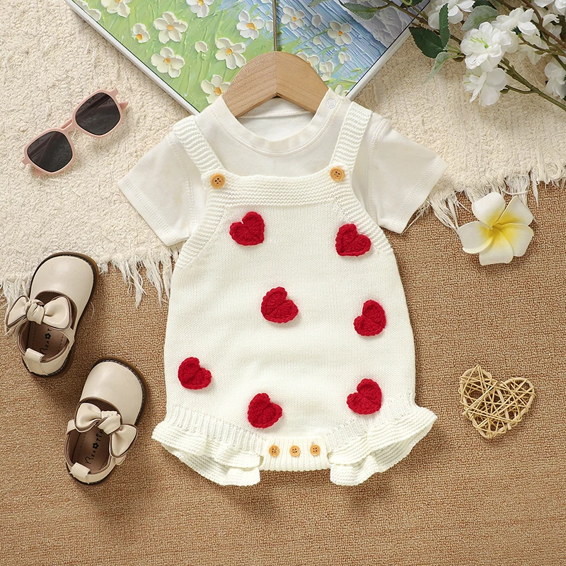 Newborn Baby Bodysuit Knitted Infant Girl Jumpsuit Sleeveless Summer Toddler Kid Clothes Fashion Solid Ruffles Cute Loving 0-18M