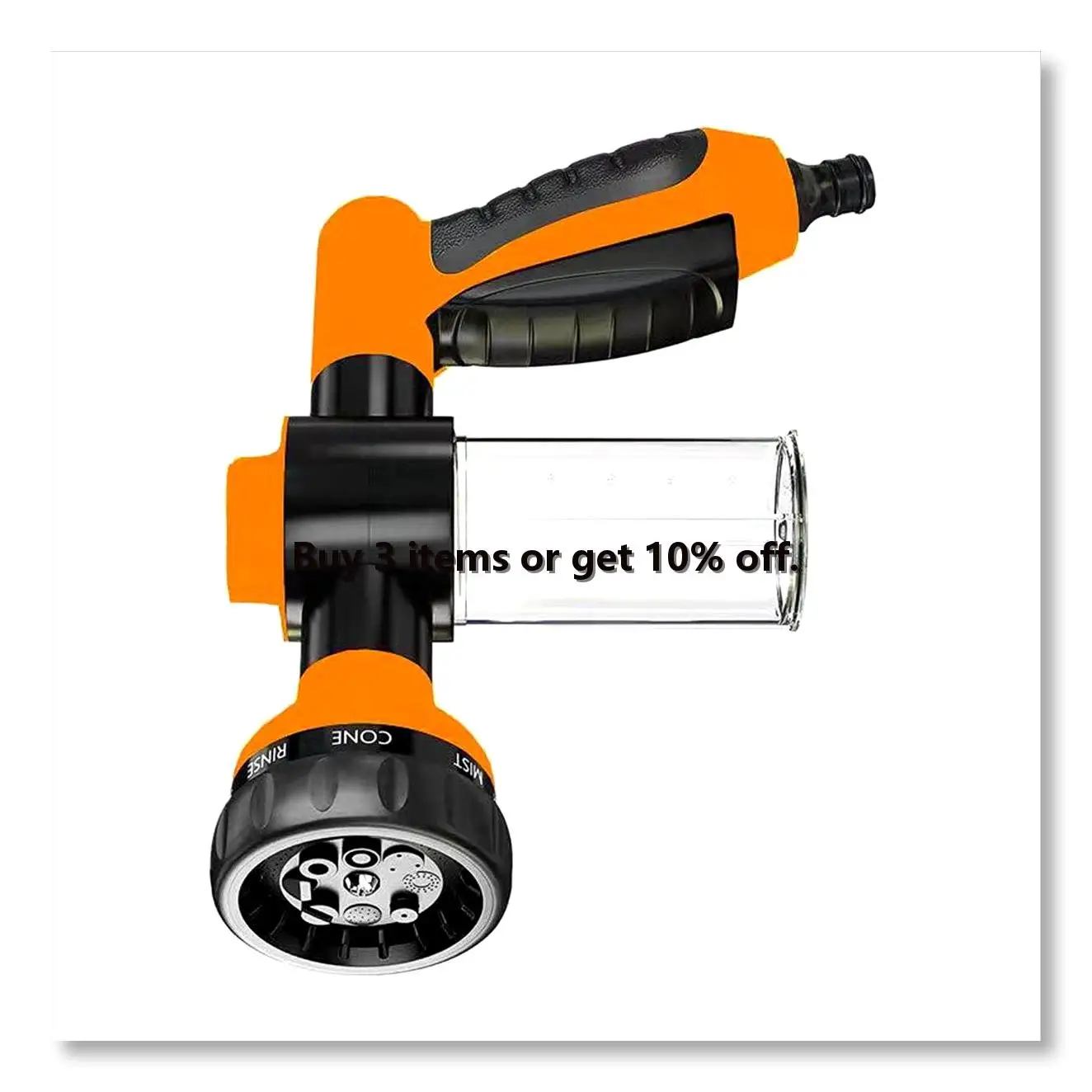 ✼Car Washing Nozzle Garden Hose Nozzle High Pressure Hose Foam Spray with Soap Dispenser Eight-In-One Spray Mode,Orange