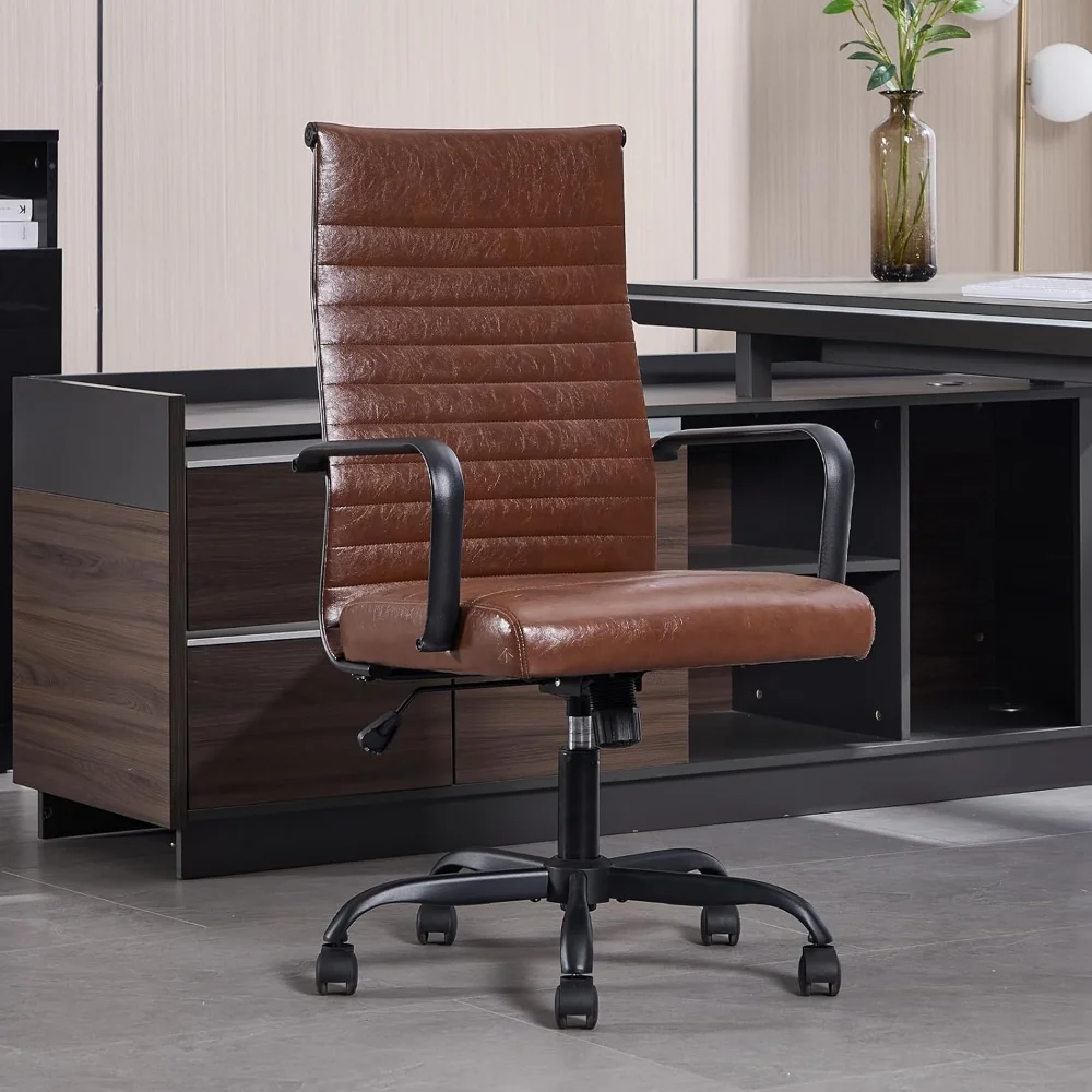

Office Chair, Ergonomic Executive Conference Room Chairs, Ribbed Leather Desk Chair with Lumbar Support
