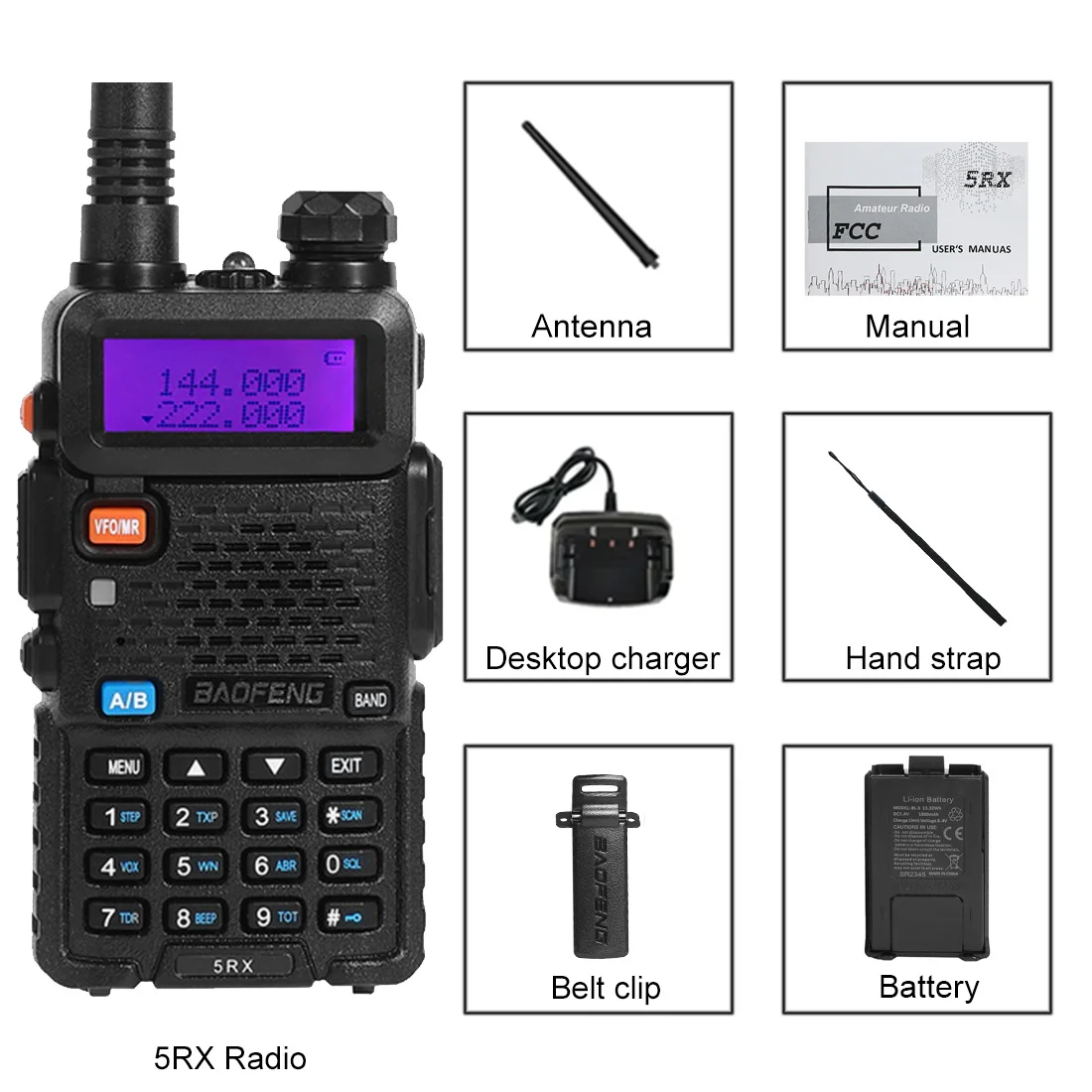 Baofeng UV-5RX, radio genggam 5W multi-band 2024-136-174/220-260/400 MHz AM aviation band DTMF repeater 128CH 520