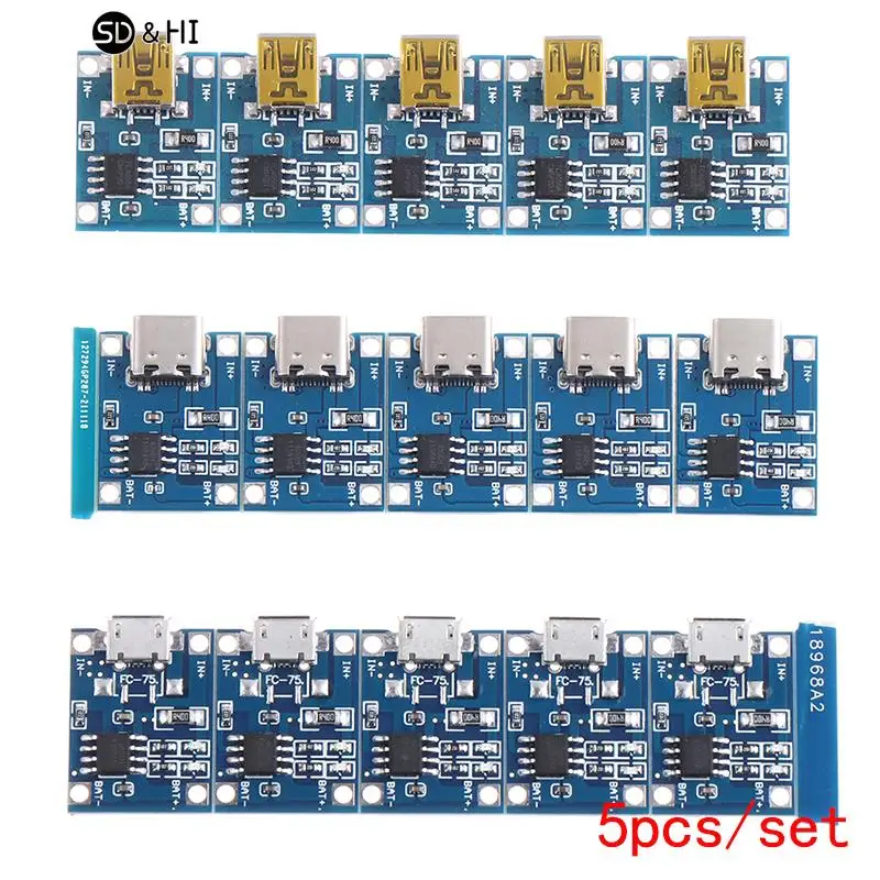 5 PCS 5V 1A TYPE-C Micro USB 18650 TC4056A Lithium Battery Charging Board TP4056