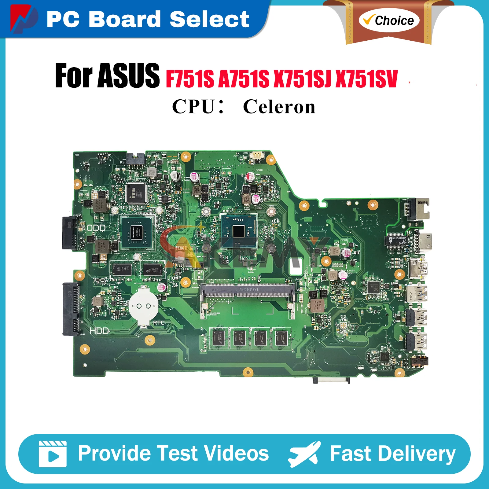 

X751SJ Laptop Motherboard For ASUS VivoBook X751SV A751S X751S F751S X751SJ Mainboard With Celeron CPU 100% tests OK fast ship