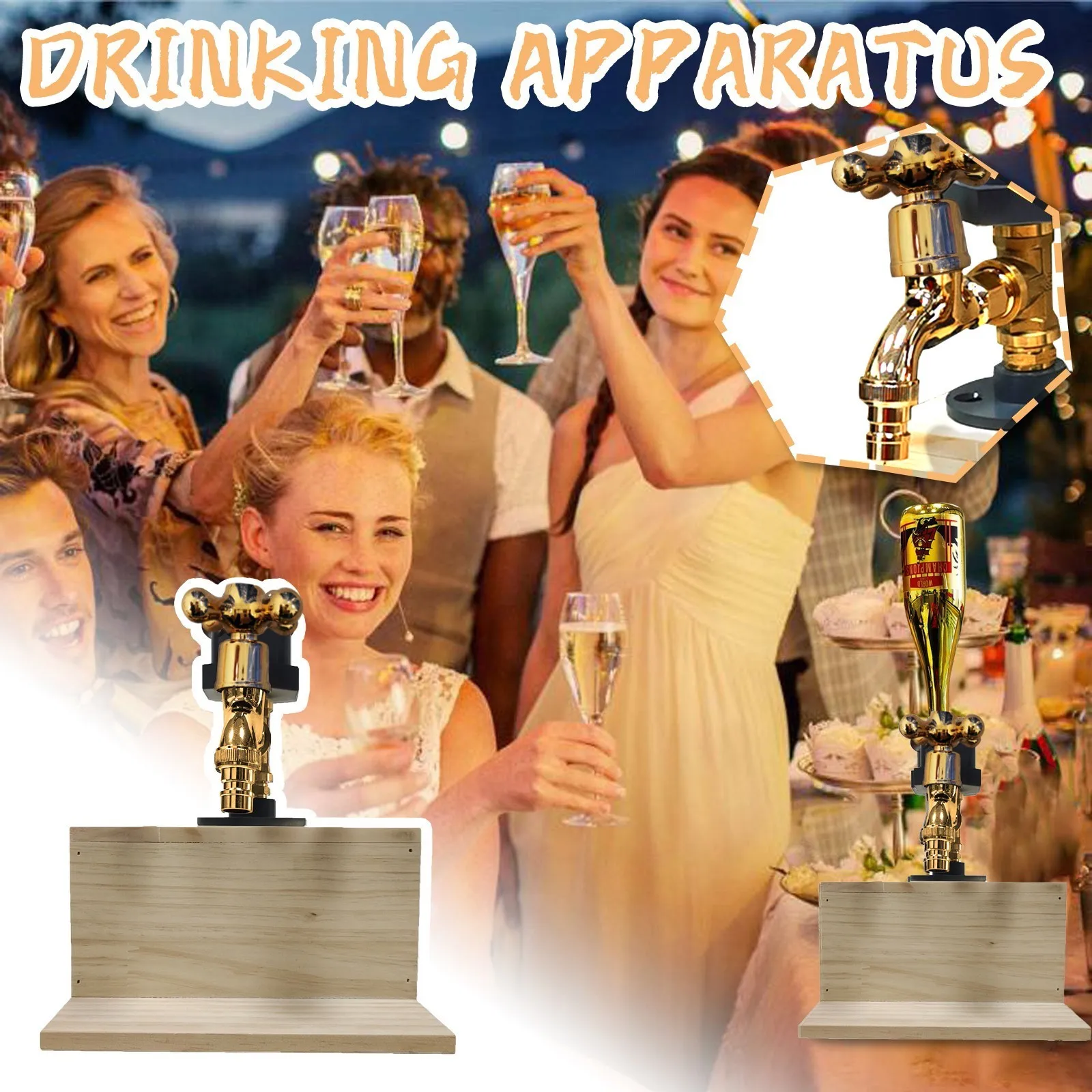 Vintage Apparatus Brass Party Drinking Tap Dispenser Barware Wooden Base Beverage Faucet Dispenser Bar Faucet Stand Base 2026 T1