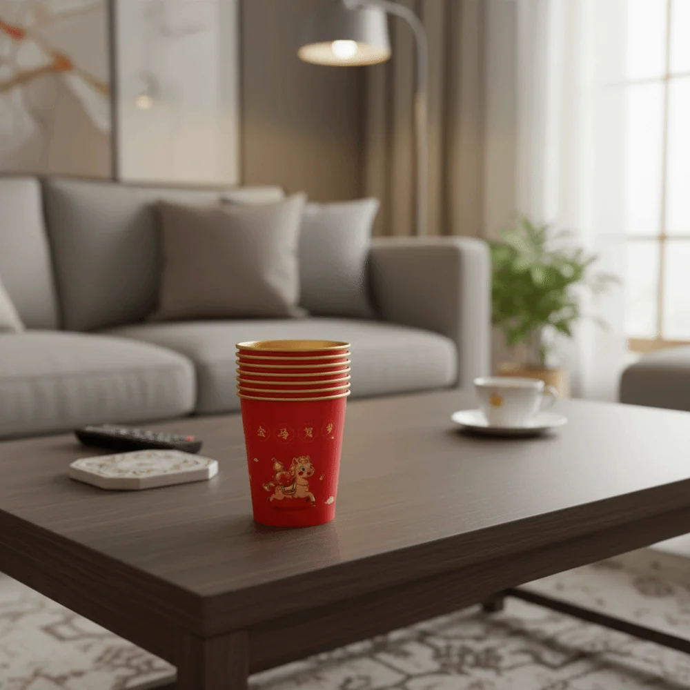 50 قطعة نمط الحصان 2026 مهرجان الربيع كوب للاستعمال مرة واحدة مكافحة السمط سميكة مهرجان الربيع كوب ورقي رقائق الذهب #4