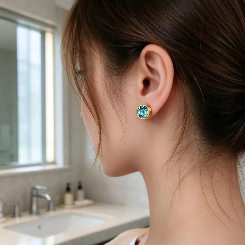 Unisex Screw Back Round Stud Earrings, Stainless Steel Piercing Ear Jewelry,Flat Back Earring Accessories for Men Women Wear