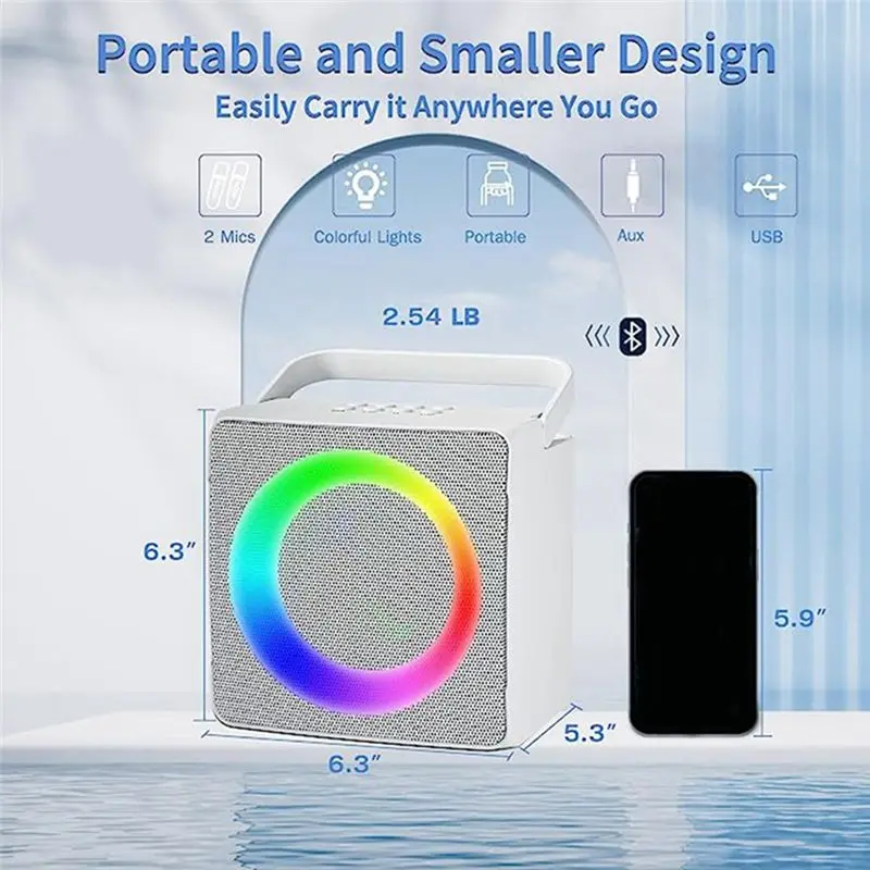 مجموعة صوت ABJV Family KTV، ميكروفون لاسلكي مزدوج، مكبر صوت كاريوكي بلوتوث محمول خارجي، أبيض