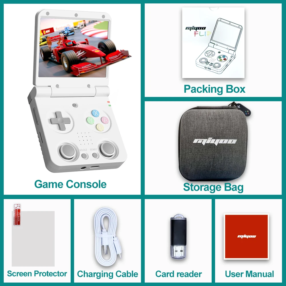 MIYOO Flip V2 Handheld Game Spelers 3.5''IPS Scherm Linux Systeem Klassieke Draagbare Video Game Consoles Opbergtas Gamer Gift