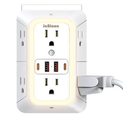 With Night Light US Plug AC Outlets Multitap Socket Electrical Power Strip with USB Type-C Ports Charging Network Filter Adapter
