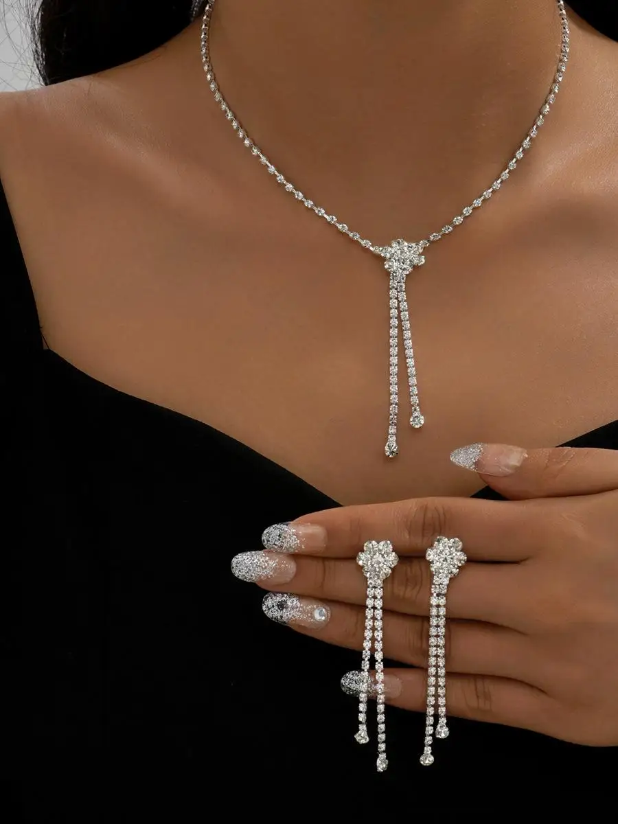 

Комплект ожерелья и серег с бриллиантами Ele для женщин, свадебные трансграничные украшения, модный сплав Crt