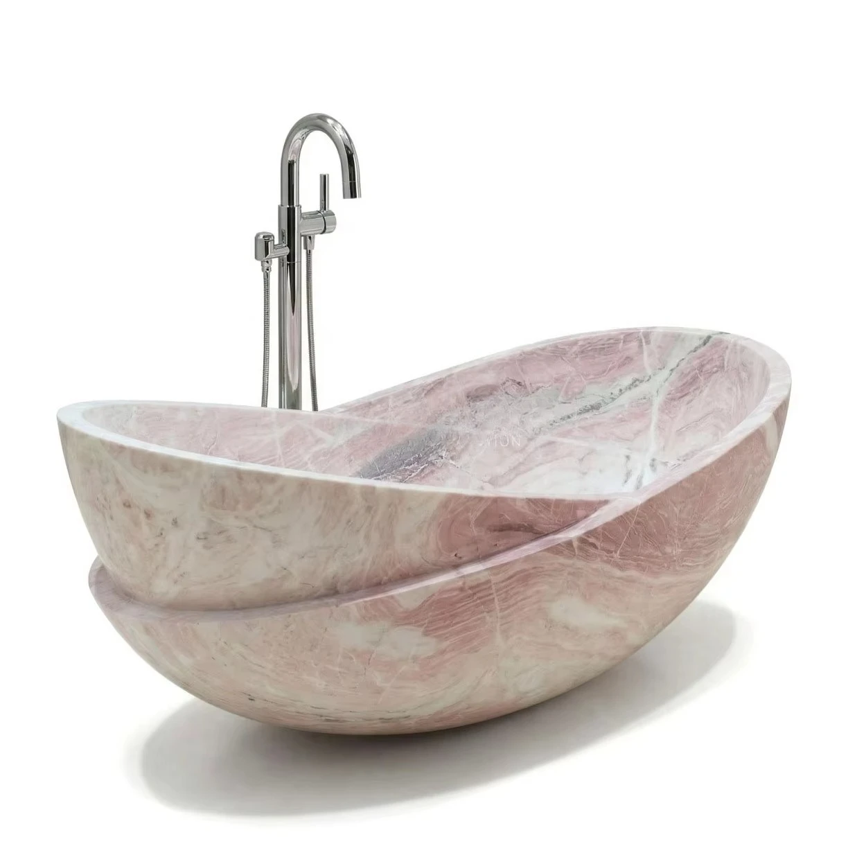 #￥Luxury Sculptural Pink Marble Bathtub Wave Form Rare Pink Onyx Custom Size Marble Freestanding Tub for Hotel Villa Private Spa