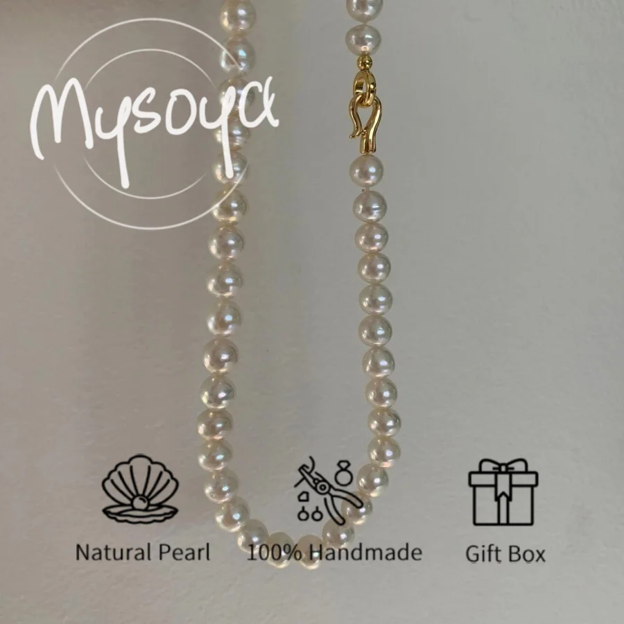 

MYSOYA 10-11mm Large Natural White Pearl Necklace For Women And Men With Gift Box Birthday Wedding Anniversary Jewelry Gift
