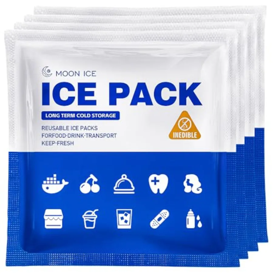 Blue Ice Packs for Coolers, Shipping and Lunch Box, Slim Size Long-Lasting Reusable Ice Pack, 4