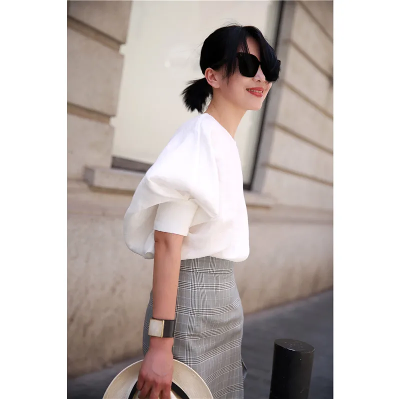 

FANNIU Original Women's round Neck Loose mid Sleeve Shirt White 3D Weaving Method Comfortable Breathable Street Style Summer ...