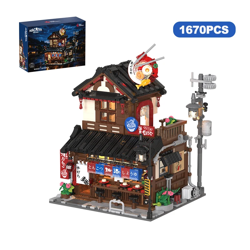 Stad Architectuur Japanse Theewinkel Detectivebureau Bouwstenen Set Sakura Boom Figuurtjes DIY Stenen Speelgoed Kerstcadeau