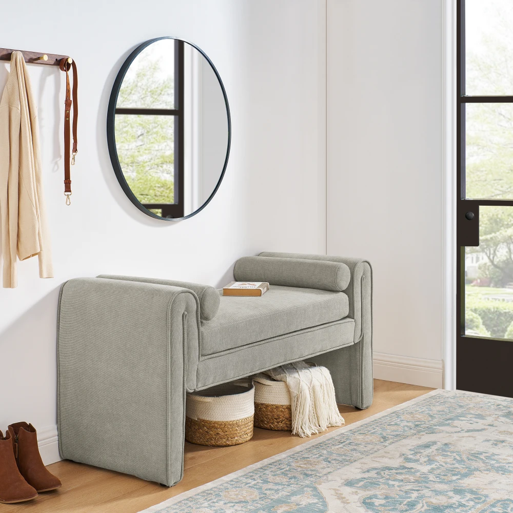 Tabouret de rangement en tissu de lin pour chambre à coucher, grand espace de rangement, 50.39 pouces, peut être utilisé pour le bout du lit, salon, gris