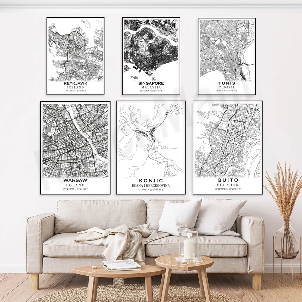 Konjic، الإكوادور، Jajce، Mecca، Novi Sad، الدنمارك، أيسلندا، باريس، الصين، Warsaw، بولندا، أبوجا، اليابان، ملصق خريطة Bratislava