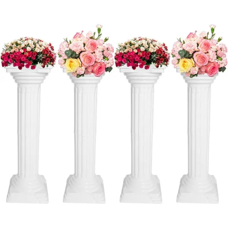 1/4Pcs 34 Inch Plastic Roman Greek Column Set, Pedestal Stands with Flower Pot, Wedding Aisle & Table Decoration