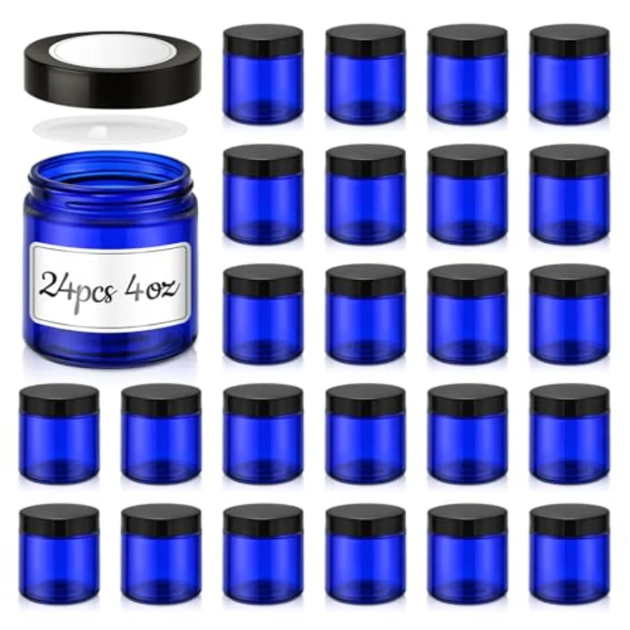 

Glass Jars with Lids Pack Blue Small Glass Jars with Black Lids Leakproof Round Airtight Empty Cosmetic Travel Containers with