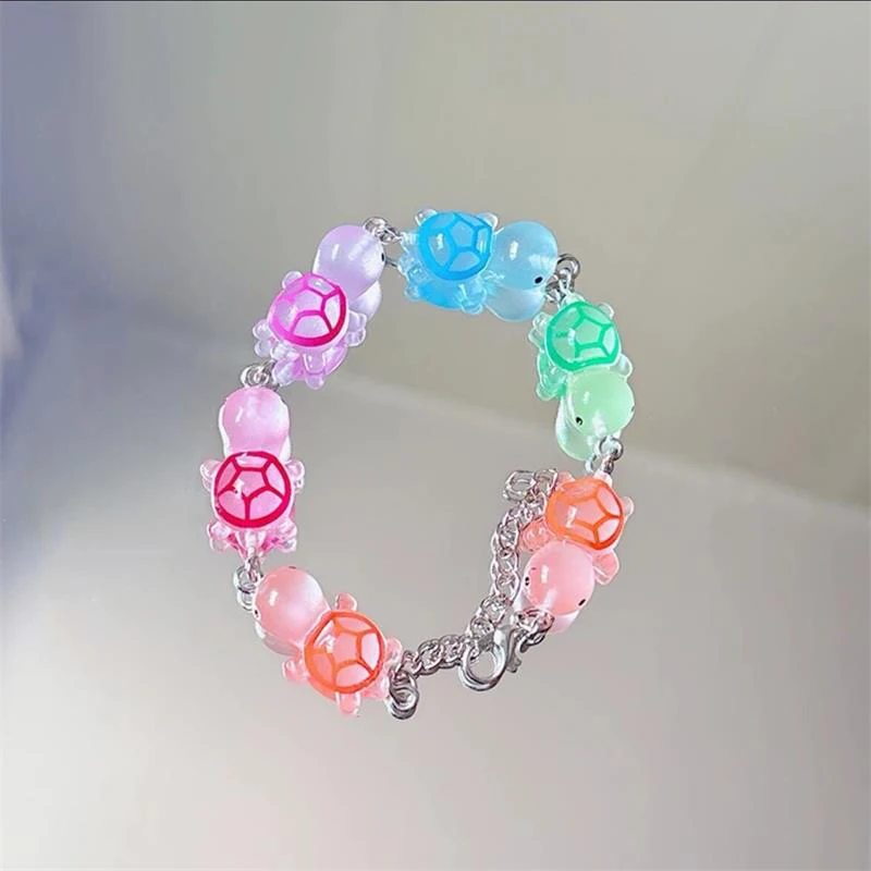 Cartoon Funny Luminous Turtle Bracelet Multi-color Glow In The Dark Dopamine All-match Adjustable Bracelet Couple Accessory Gift