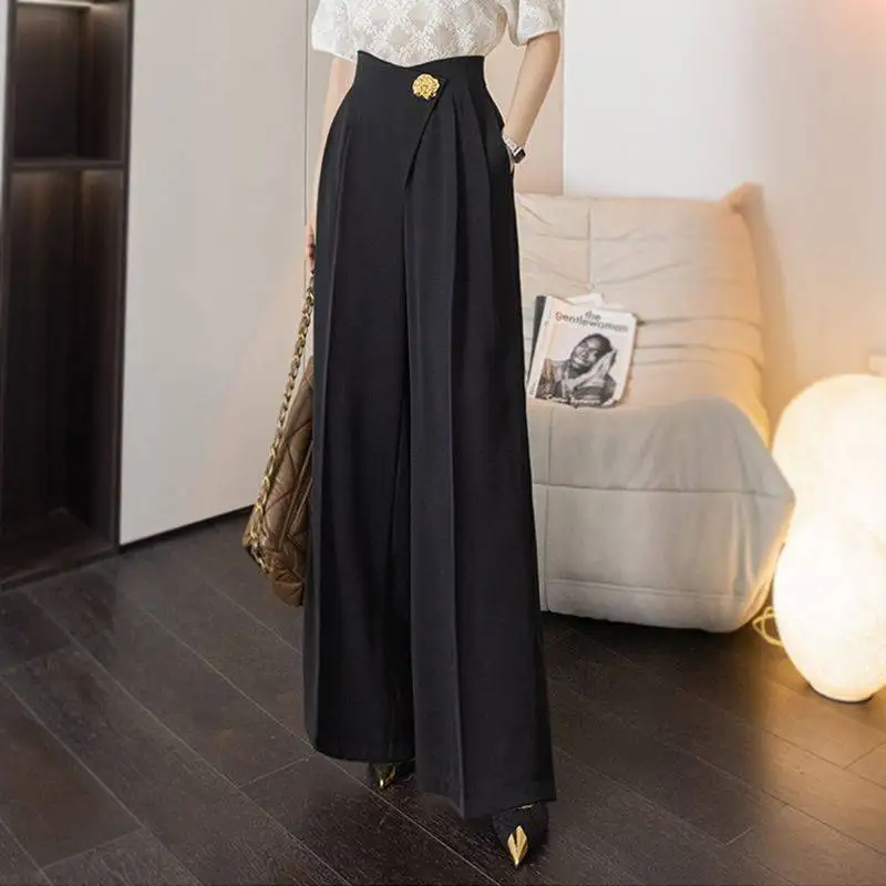 

2025 New Women Black Wide Leg Pants High-waisted Fashion Summer Trousers Loose Slimming Oversize Dropshipping