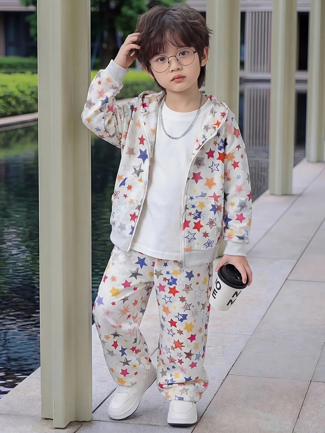 High Quality Children's Tracksuit Spring Autumn Outfit New Boys Colored Stars Letter Hooded Coat and Pants 2pcs Set 2-10 Years