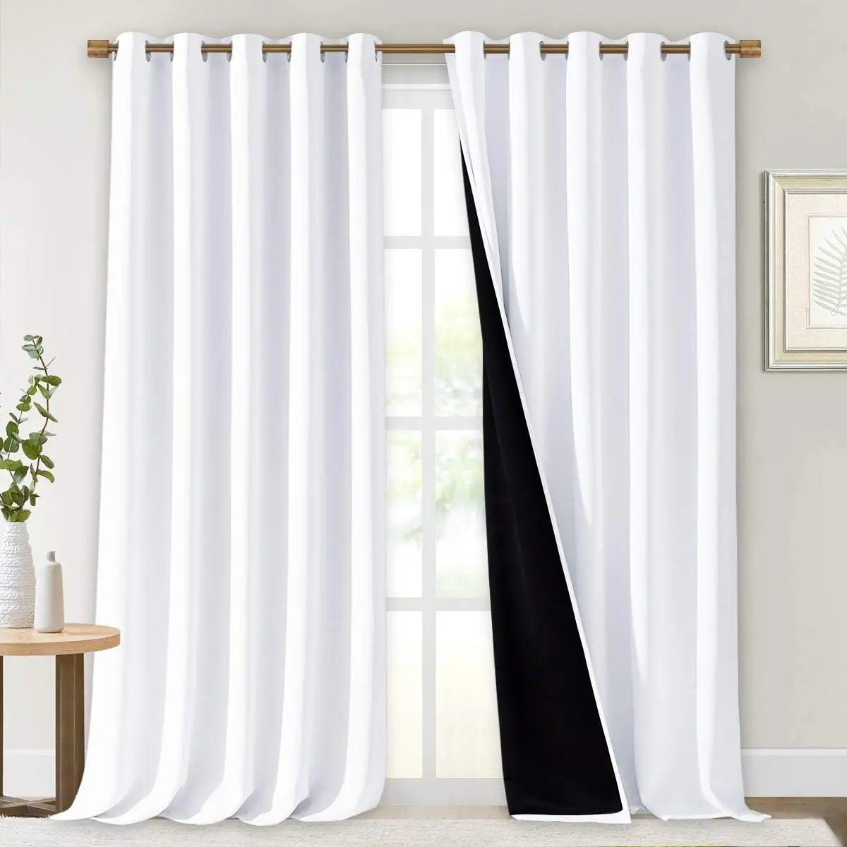 

Heavy Duty Blackout Curtains for Bedroom, Full Shading Cold Blocking Window Panels with Silver Grommets, 70x95 Inches, White