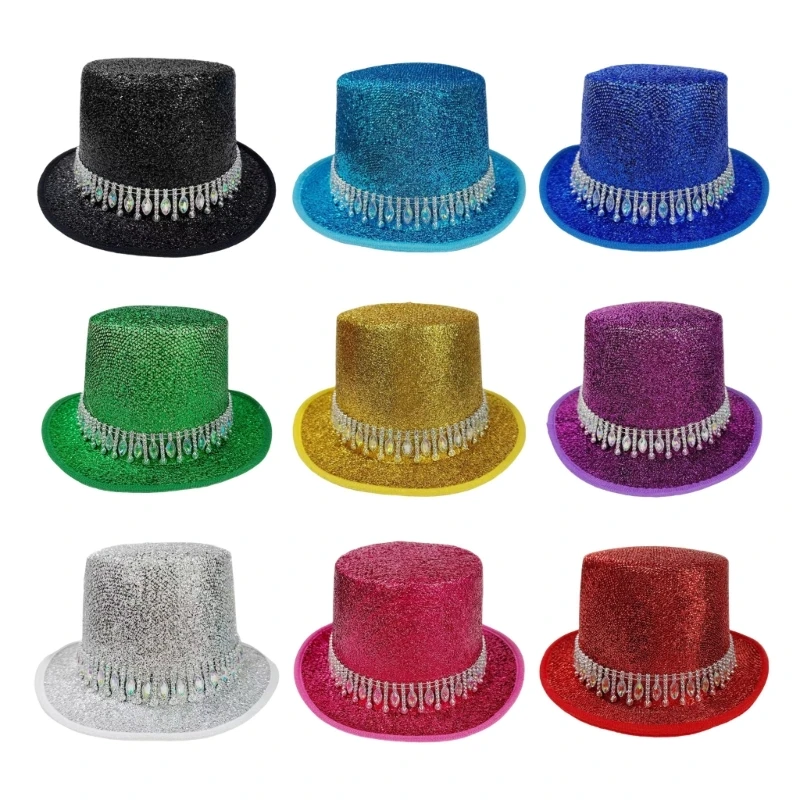 49MD Tall Hat with Rhinestones Belt Music Festival Hat Adult All Matching Party Hat