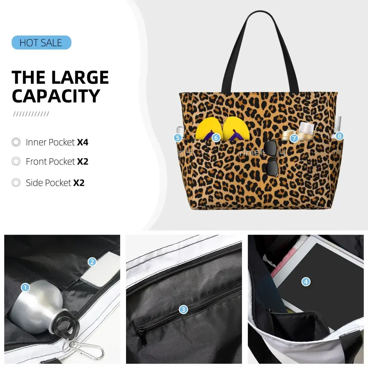 Bolsa de viaje de playa con estampado de leopardo, bolso de mano personalizable, regalos de compras, regalo de cumpleaños, patrón multiestilo