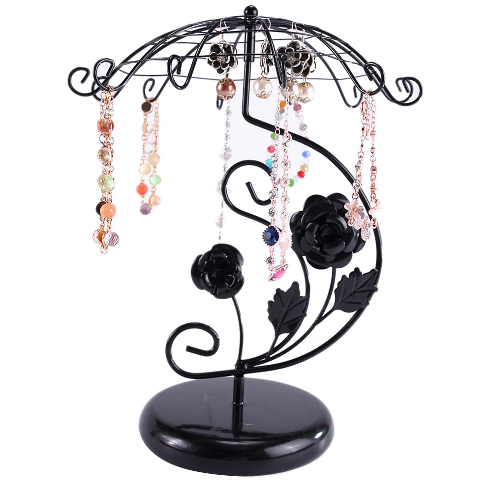 

Black Jewelry Display Tree Umbrella Shape Iron Holder Organizer Stand for Earrings Necklaces Rings Counter Use