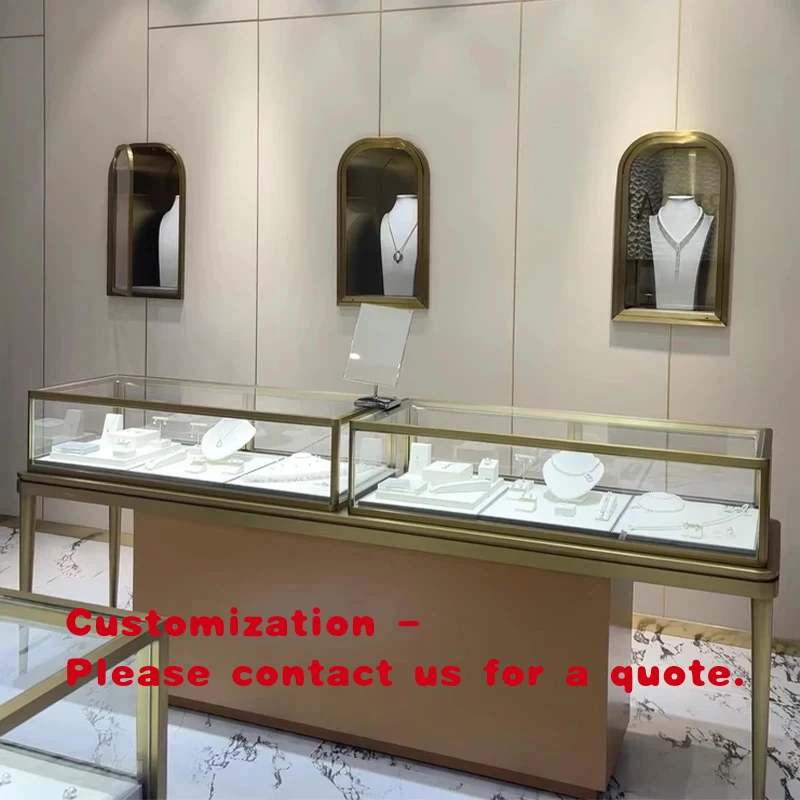 custom.Own Factory Luxury Modern Commercial Jewelry Display Tempered Glass Showcase LED Lighted Waterproof Customizable Dis