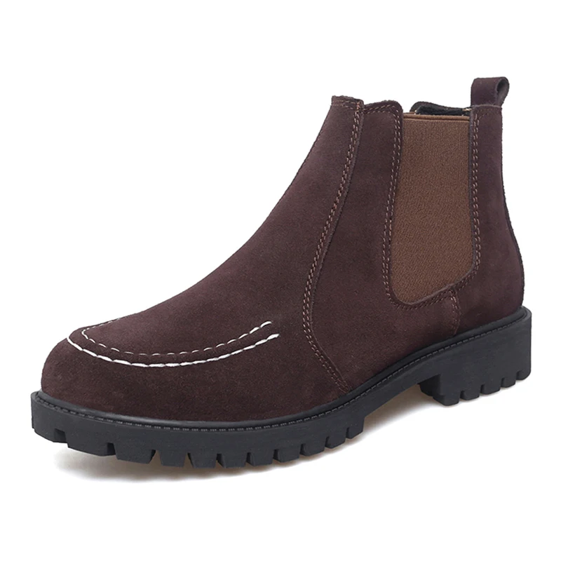 Botas Chelsea de cuero genuino para hombre, botines de trabajo al aire libre, de gamuza, color marrón y caqui, cálidas, 46 47 talla grande, Invierno